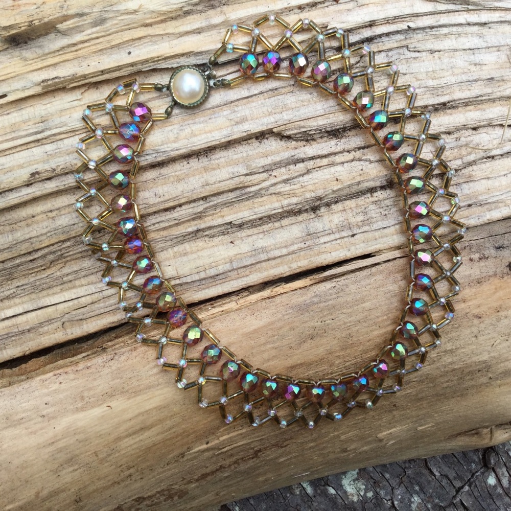 Vintage Carnival Glass Beaded Choker